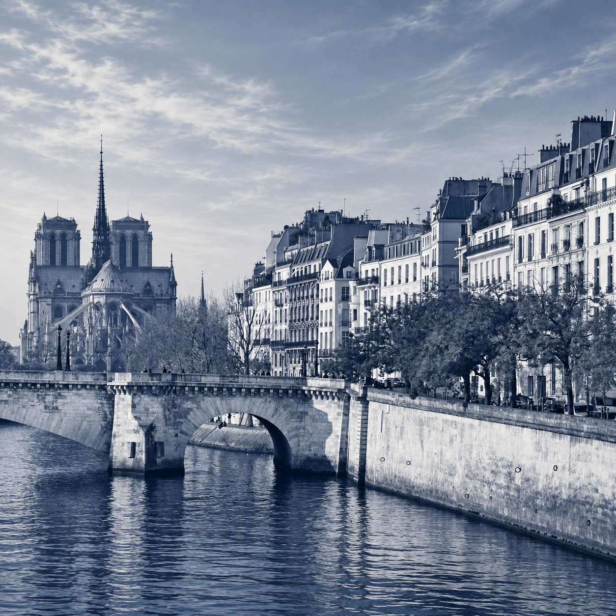 Les quais de l’île Saint-Louis et le pont de la Tournelle, près de la Bibliothèque polonaise de Paris